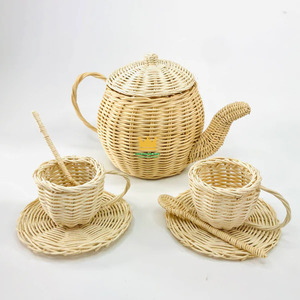 Juego de té de ratán natural blanco fingir juguete Boho - Product Image 4