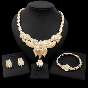 Zhuerrui grandi fiori ti amo <span class=keywords><strong>Xoxo</strong></span> abbraccio e bacio Set di gioielli Dubai matrimonio dorato alla moda collana di lusso Set di gioielli X0095 - Product Image 2