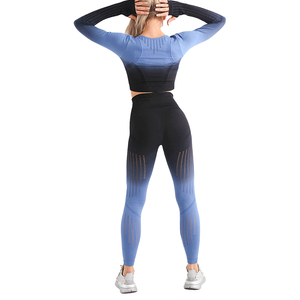 Conjunto de Yoga de entrenamiento para mujer de 2 piezas personalizado de alta calidad último diseño transpirable patrón sólido ropa deportiva para Fitness en venta - Product Image 2