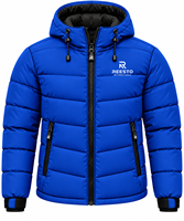 Blouson matelassé à capuche pour homme, épais et chaud, fermeture éclair sur le devant, bleu uni, coupe-vent, style streetwear hiver.