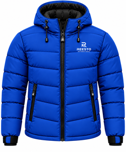 <b>mens</b> Hooded Puffer Jacket Winter Thick Warm Zipper Front Solid Blue Casual Windproof winter street wear <b>men</b> puffer jacket - Product Image 1