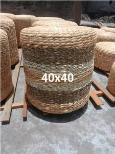 Cojín de Piso Ecológico de Jacinto de Agua, Taburete Otomano Trenzado a Mano - Product Image 4