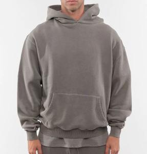 Sudadera con capucha de gran tamaño para hombre de algodón 100% de alta calidad, mezcla de algodón de 400 gramos, forro polar en blanco grueso y pesado, Frente con capucha de invierno - Product Image 2
