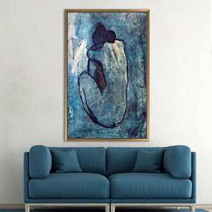 Flat Printed Canvas: Blue <b>Nude</b>, Picasso's Erotic Art Reproduction <b>Poster</b>,Gold Framed - Product Image 1