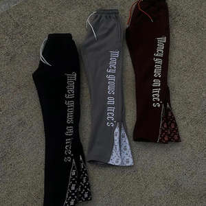 Conjunto Deportivo Personalizado 100% Algodón, Lavado Ácido, Estilo Desgastado, Pantalones Deportivos Acampanados de Secado Rápido con Logotipo Bordado - Product Image 5