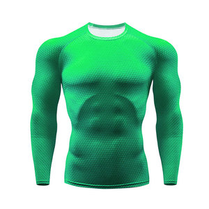 Chemise de compression de sport pour hommes personnalisée Sublimation Digital Printed Gym Fitness Male Rash Guard Solid Pattern Sporty Style - Product Image 5