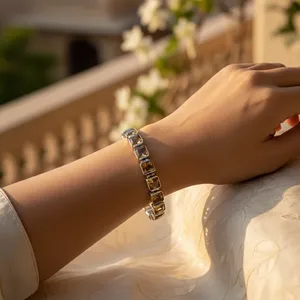 Bracelet chaîne classique en argent plaqué avec topaze sertie clos, bijou unisexe, cadeau de marque du Rajasthan - Product Image 2