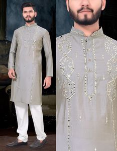 Bordado pesado algodón rayón Kurtas ropa de fiesta de seda Formal para bodas adorno trasero delantero ropa India pakistaní - Product Image 2