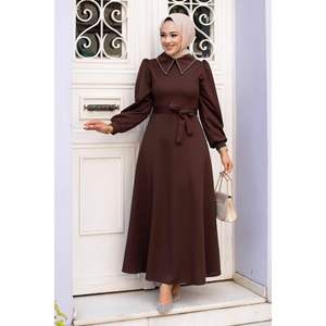 Robe Hijab Col Chemise Marron - Product Image 5