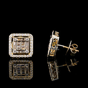 Boucles d'oreilles clous uniques de forme carrée, fabriquées en argent sterling 925, serties de diamants de laboratoire VVS de 2 carats, plaquées rhodium, style hip-hop - Product Image 1