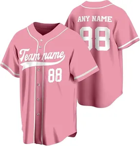 2026 Custom Logo Pink Baseball Jersey Button-<b>Down</b> Short Sleeve Sports Shirt with Name and Number Print for Softball and Events - Product Image 1