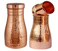 Carafe de luxe en cuivre pur pour salon, avec couvercle en verre, idéale comme cadeau ou pour le chevet |   Capacité de 1 litre