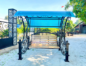 Đu sắt ngoài trời với chân đế và tán, Ghế xích đu kim loại cho sân vườn, hiên hoặc ban công với các chi tiết kiểu cổ - Product Image 4