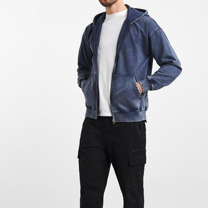 Sweat-shirts à capuche amples en tissu lourd, style streetwear, délavés à l'acide, avec fermeture éclair, pour garçons, bon tissu, surdimensionnés, délavés, usés, pour hommes - Product Image 3