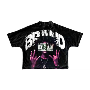 เสื้อยืดผู้ชายฮิปฮอปโอเวอร์ไซส์สไตล์วินเทจเสื้อครอป Boxy พิมพ์ลายหน้าจอกราฟิกวางไหล่2025 - Product Image 2