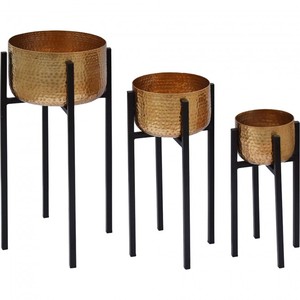 Gold Plated Finishing Planter Pot With Black Powder <b>Coated</b> Fascinating Stands Set Of Two Flower Pots For Gardening and Floors - Product Image 3