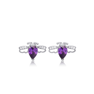Bee Design <b>Amethyst</b> Zircon Stone Turkish Handmade Wholesale <b>Stud</b> <b>Earrings</b> 925 Sterling Silver Jewelry - Product Image 5