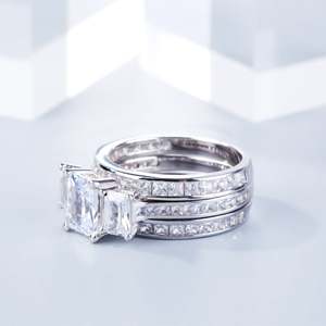 Ensemble de bagues de fiançailles Jeulia en argent sterling à coupe radiante, 3 pièces - Product Image 5