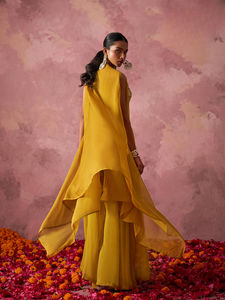 Sharara de Georgette y Blusa con Capa de Organza, Traje Tradicional para Mujer para Fiestas, para Todas las Temporadas - Product Image 4