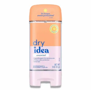 Dry Idea Gel Deodorant & Antiperspirant, 2X Longer Sweat Protection, 72 Hour Odor Protection, Unscented & Hypoallergenic, 3 oz.