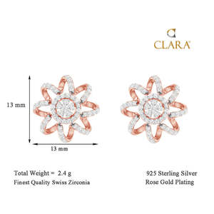 Achetez des boucles d'oreilles en argent sterling 925 de qualité supérieure pour femmes et filles, tendance, avec diamants, en or rose, en forme de fleur ou de cœur, pour les fiançailles - Product Image 3