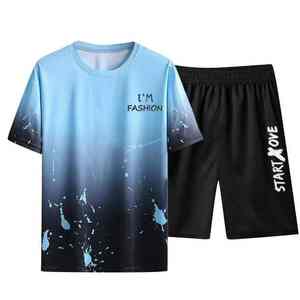 Conjunto de Shorts Casuales para Hombre, Verano 2025, Camiseta de Manga Corta, Conjunto de 2 Piezas, Diseño Ojo de Halcón, Deportivo, Algodón-Poliéster - Product Image 1