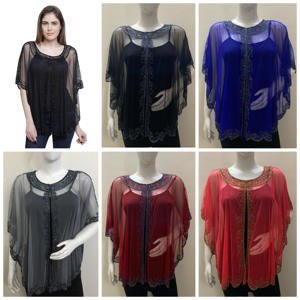 <b>Women's</b> Free Size Long Blouse Shirt <b>Cardigan</b> Poncho Shrug Hand Beads Sequins Embroidery Sexy Party Beach Plus Size Spring - Product Image 4