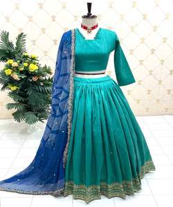 Exclusivo trabajo de secuencia de bordado de seda de rayón banarasi lehenga choli con dupatta mejor precio Ropa Étnica mujeres indias tienda de ropa - Product Image 1