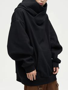 <b>Men's</b> Oversize Pullover Hoodie with <b>Turtle</b> <b>Neck</b> Long Sleeve Fleece Material Drop Shoulder-for Winter - Product Image 5