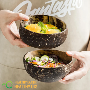 Bols en coquille de noix de coco naturelle pour salade avec logo laser personnalisé de haute qualité fabriqué au Vietnam léger et durable arc en noix de coco Eco2go - Product Image 5