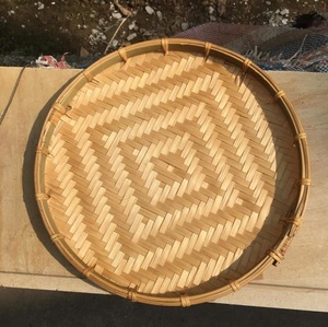 Plateau de vannage fait à la main de panier tissé en bambou rond plat pour la décoration de cuisine de ferme asiatique - Product Image 3