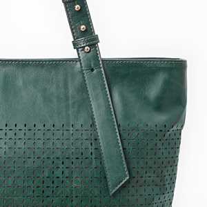 Sac à main fourre-tout en cuir véritable perforé vert forêt sacs fourre-tout pour dames résistants à l'eau à la mode avec velours côtelé PU - Product Image 4