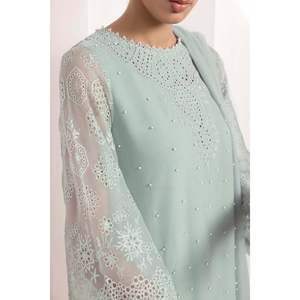 Conjunto de Traje de Mujer en Chifón Bordado con Manga Tres Cuartos, Cuello sin Solapa, Estilo Elegante, Tela Transpirable-PR-842 - Product Image 6
