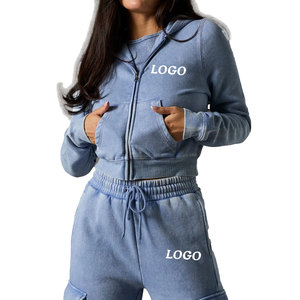 Custom Streetwear Women Heavy Cotton Oversize Tracksuit Printed Cargo <b>Pants</b> Suit for Women Casual <b>Loungewear</b> Acid Wash Tracksuit - Product Image 5