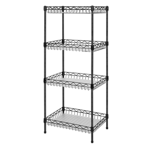 Étagère de rangement noire à 3 niveaux Étagère métallique en fer Porte-épices en verre pour cuisine Étagères de rangement pour salle de bain - Product Image 1