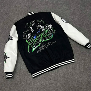 Veste universitaire pour homme avec lettres brodées, col montant, motif uni, fermeture à bouton unique, 100% laine, streetwear d'hiver, devant - Product Image 2