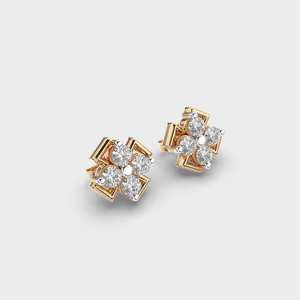 Pendientes redondos de cuatro piedras con abalorios, el mejor corte elegante, Oro Sólido de 14K, pendiente de tuerca de boda de compromiso de diamante de moissanita de 2 quilates - Product Image 6