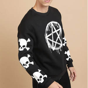 Sudadera para hombre estilo pullover, color negro con estampado blanco, ropa de calle, sudadera de anime de alta calidad - Product Image 2