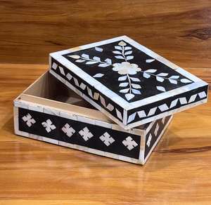 กล่องฝังกระดูกสีดำและสีขาวทำด้วยมืออุปกรณ์จัดระเบียบสำหรับตกแต่งเครื่องประดับโต๊ะดีไซน์ดอกไม้ - Product Image 3