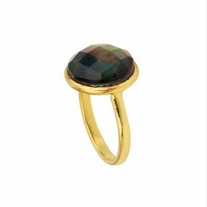 Anillo de Plata de Ley 925 Más Vendido, Estilo Vintage para Mujer, con Cabujón de 12 mm, Piedra Preciosa de Concha de Abulón Multicolor, Chapado en Oro, Joyería al por Mayor - Product Image 3