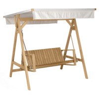 Fauteuil suspendu 2 places écologique et durable avec structure en teck, coussins et toit imperméable, design tropical pour mobilier d'extérieur
