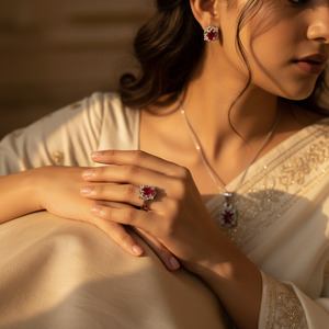 ชุดเครื่องประดับเงินคลาสสิกประดับทับทิม สำหรับผู้หญิง ประกอบด้วยต่างหู จี้ แหวน เพชรซิร์คอน มุก ทองคำ ทองคำชมพู สำหรับงานแต่งงานและงานเลี้ยง - Product Image 3