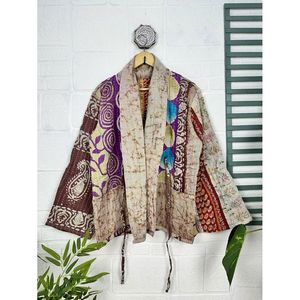 Vintage Kantha <b>Stitch</b> Dori Jacket One-of-a-Kind Handstitched Boho Chic Reversible Short <b>Coat</b> Patchwork Decoration for Spring - Product Image 1