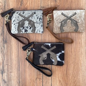 Pochette bracelet en cuir de vachette véritable de qualité supérieure Designer à la mode luxe RFID téléphone porte-monnaie gravé au Laser fermeture éclair - Product Image 2