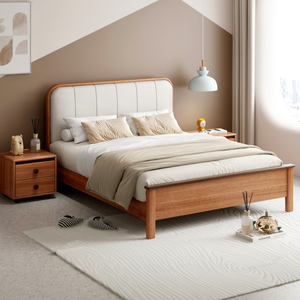 Premium Heartwood Wooden <b>Bed</b> with <b>Soft</b> Headboard - Product Image 1
