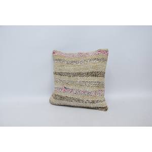 Premium Beige Kantha Patchwork Wool Pillow 16x16 Inch Luxury Bedding with Woven Fluffy Portable Square and <b>Ring</b> Patterns - Product Image 4