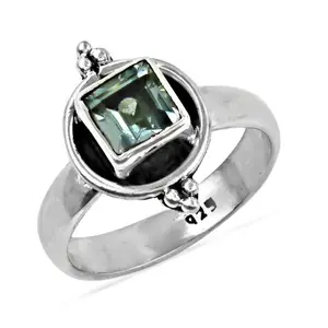 Bague géométrique en quartz vert plaqué rhodium faite à la main pour femmes - Argent sterling 925 - Bijoux cadeau - Product Image 3