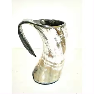Taza de cuerno para beber tallada vikinga hecha a mano altamente pulida de alta calidad para vino y cerveza hecha con cuerno natural de la India - Product Image 1