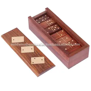 Sản phẩm trò chơi Domino bằng gỗ và Domino không độc hại với hộp gỗ và sản phẩm thiết kế Inlay bằng đồng cho trẻ em và trò chơi du lịch gia đình