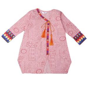 Girls Embroidered Cotton <b>Kurti</b> - Peach - Product Image 3